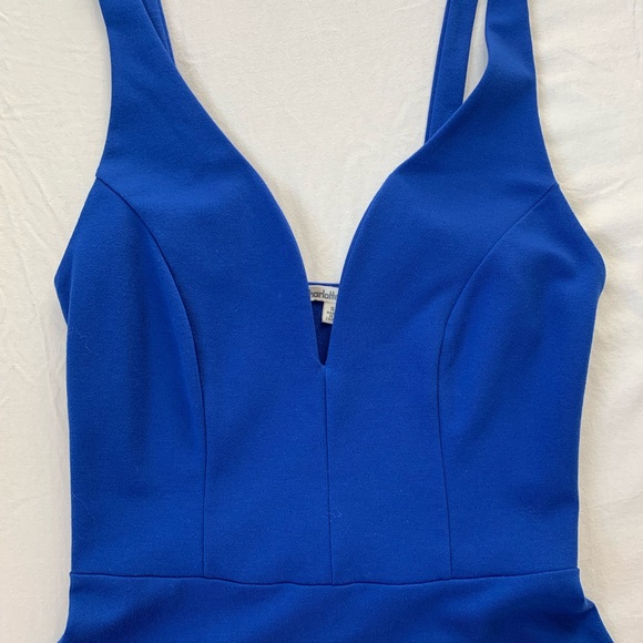 Blue V-neck Fit and Flare Dress - Picture 3 of 5